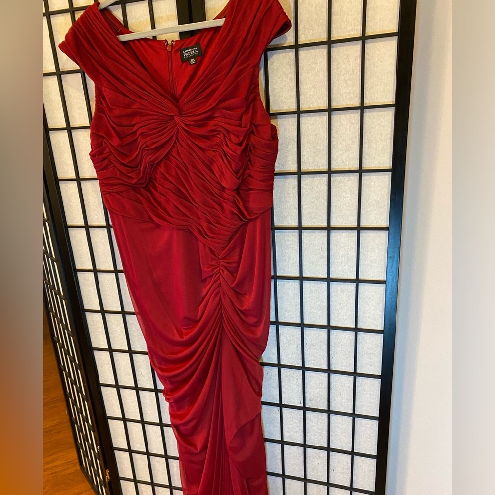 Deep red evening gown by Adrianna Pappel